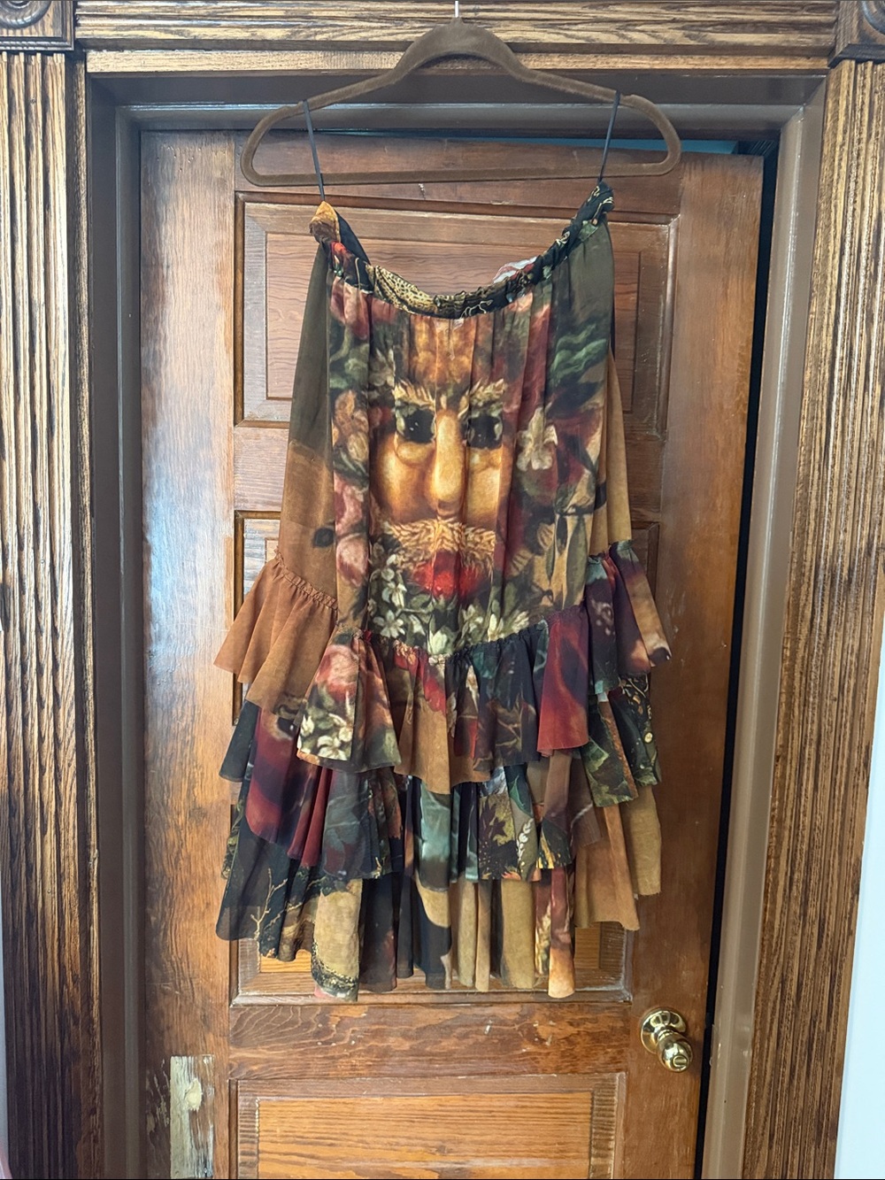 Bohemian Ruffled Floral Midi Skirt in Multi-Color